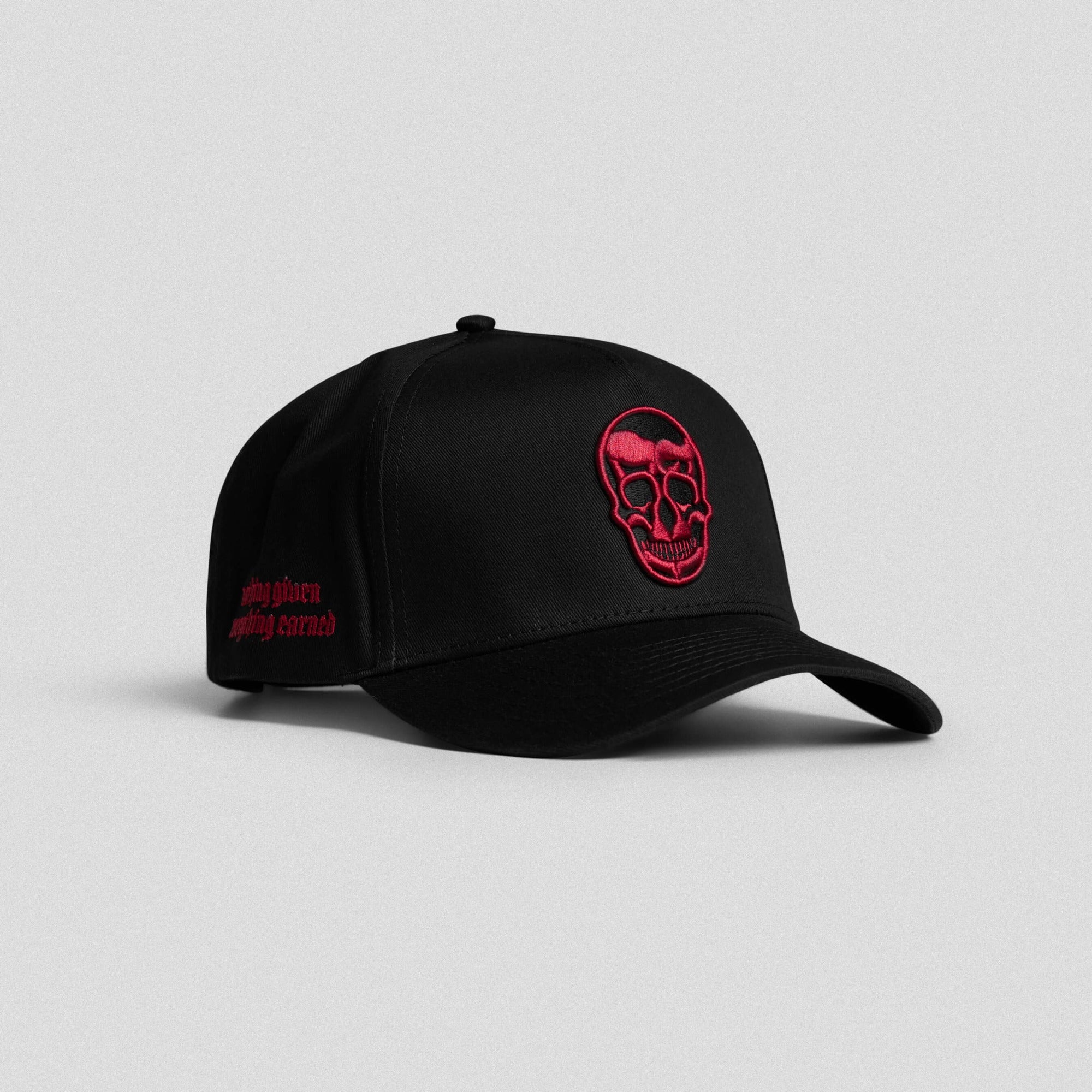 5 panel skull hat black burgundy front