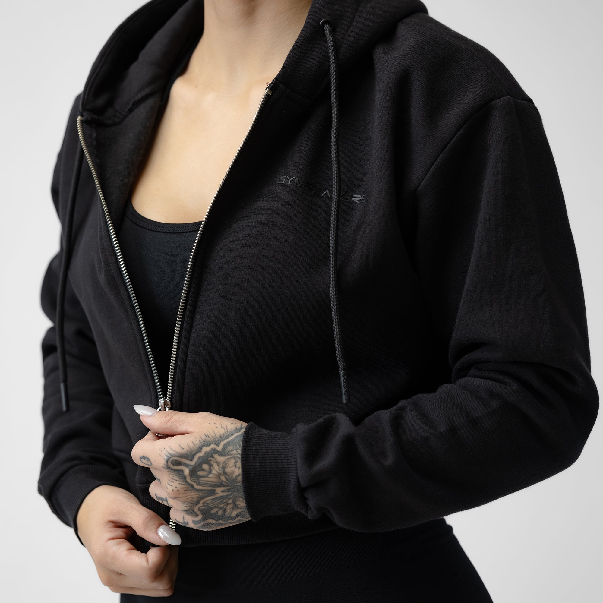 Cropped Zip Up Hoodie Black Black