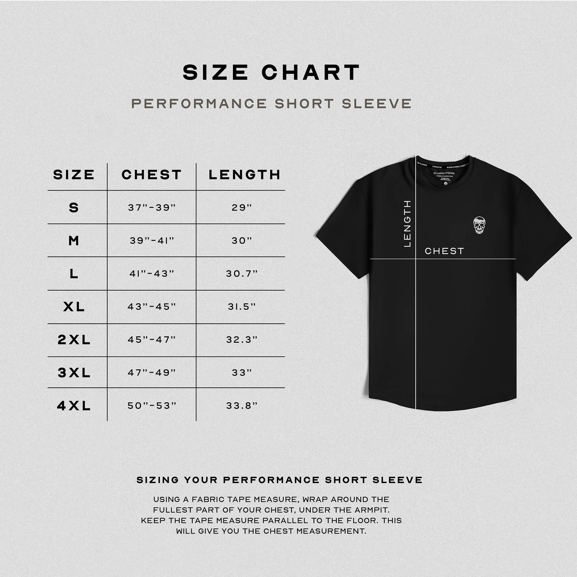 black short sleeve shirts size guide