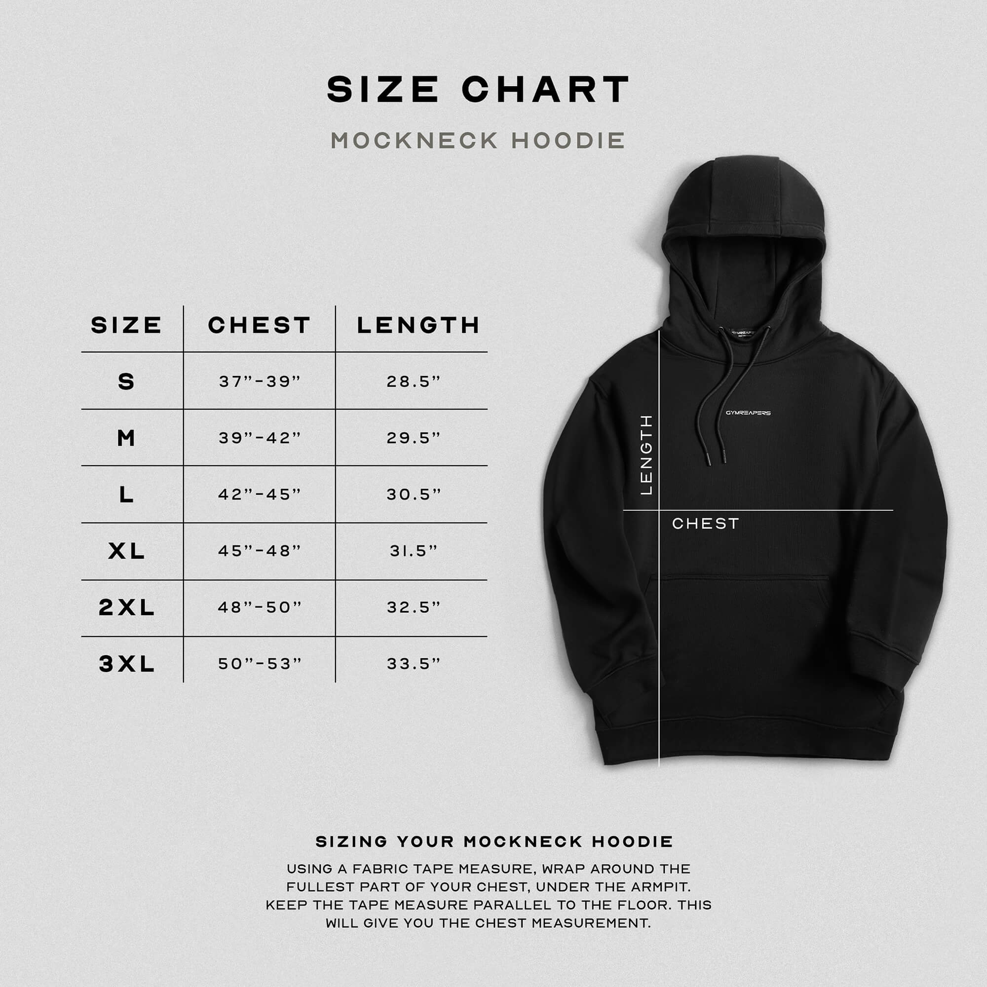 ascend mockneck hoodie black white size guide