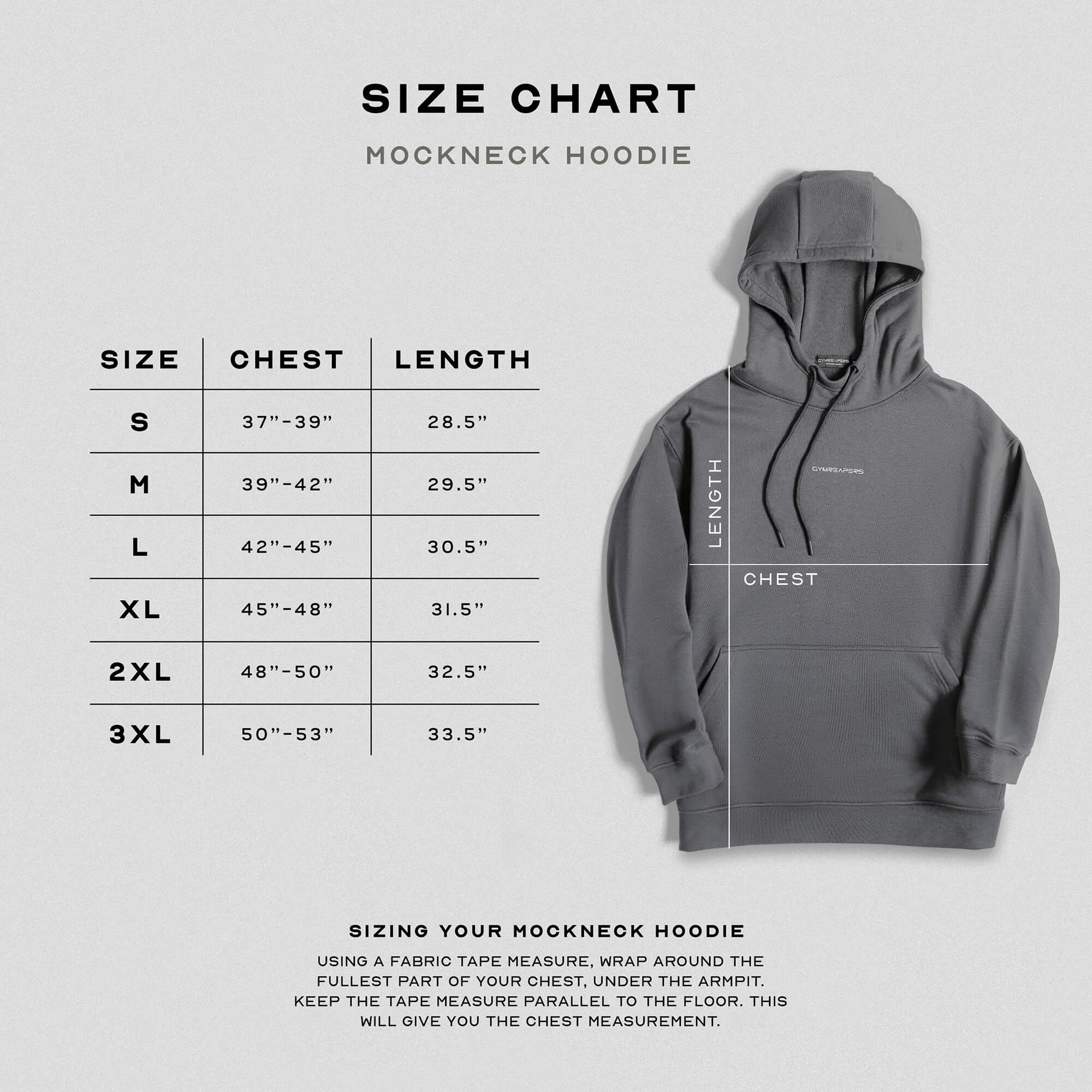 ascend mockneck hoodie charcoal size guide