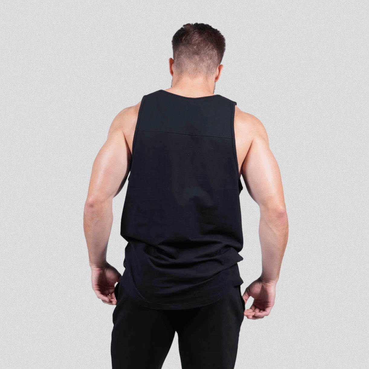 ascend scoop hem tank black white back