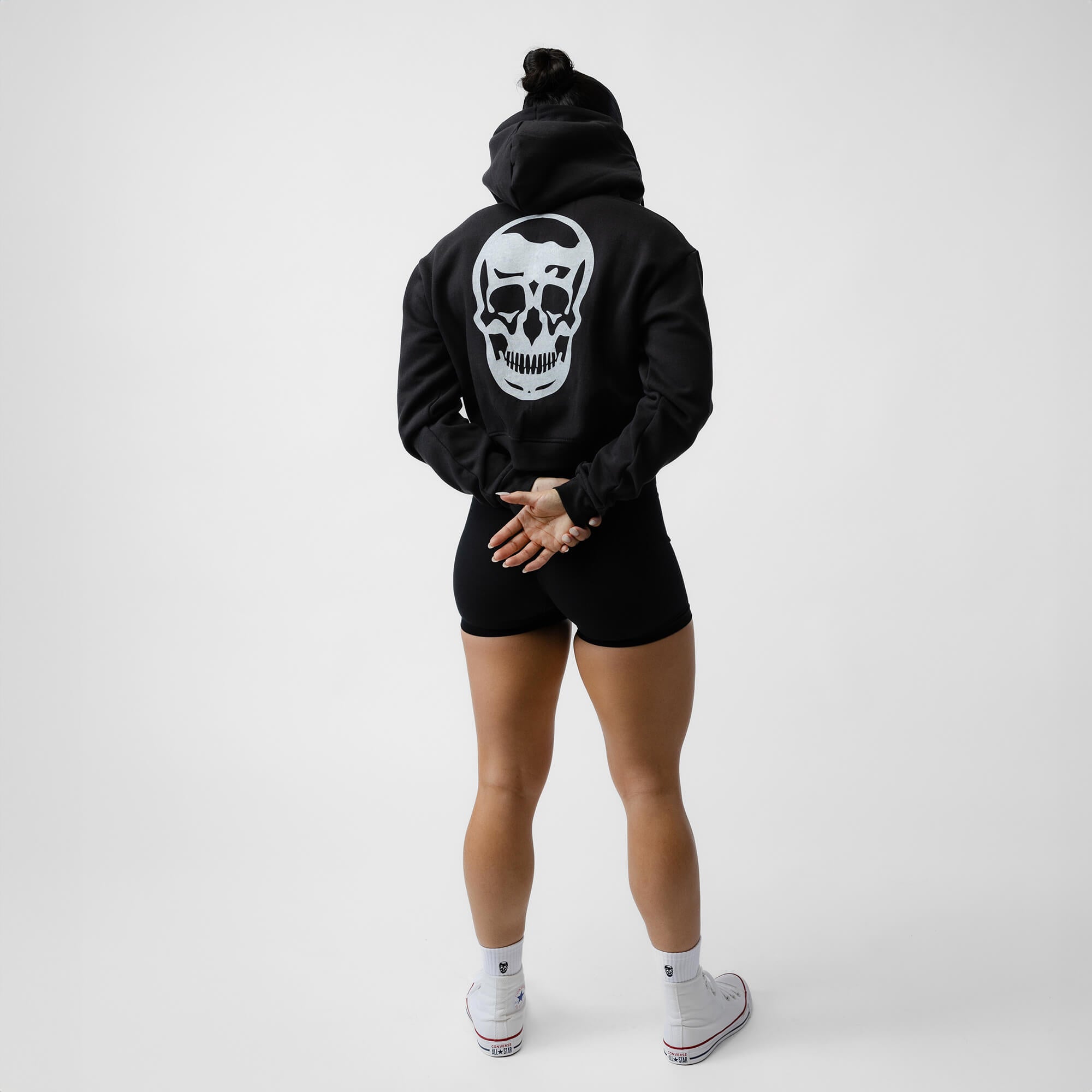 Cropped Zip-Up Hoodie - Black