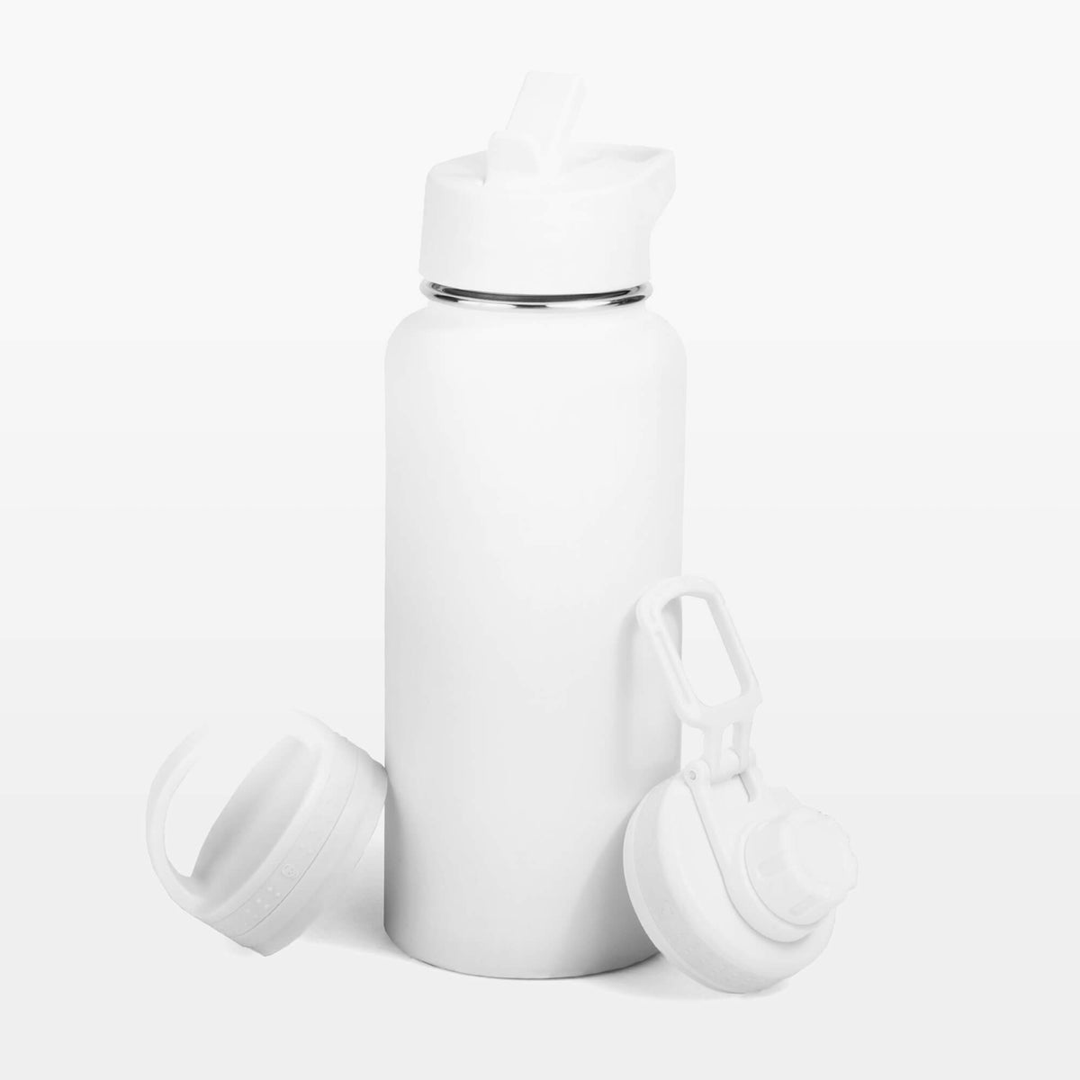 Metal water bottle. White realistic reusable drink flask. Fitness spor By  Microvector