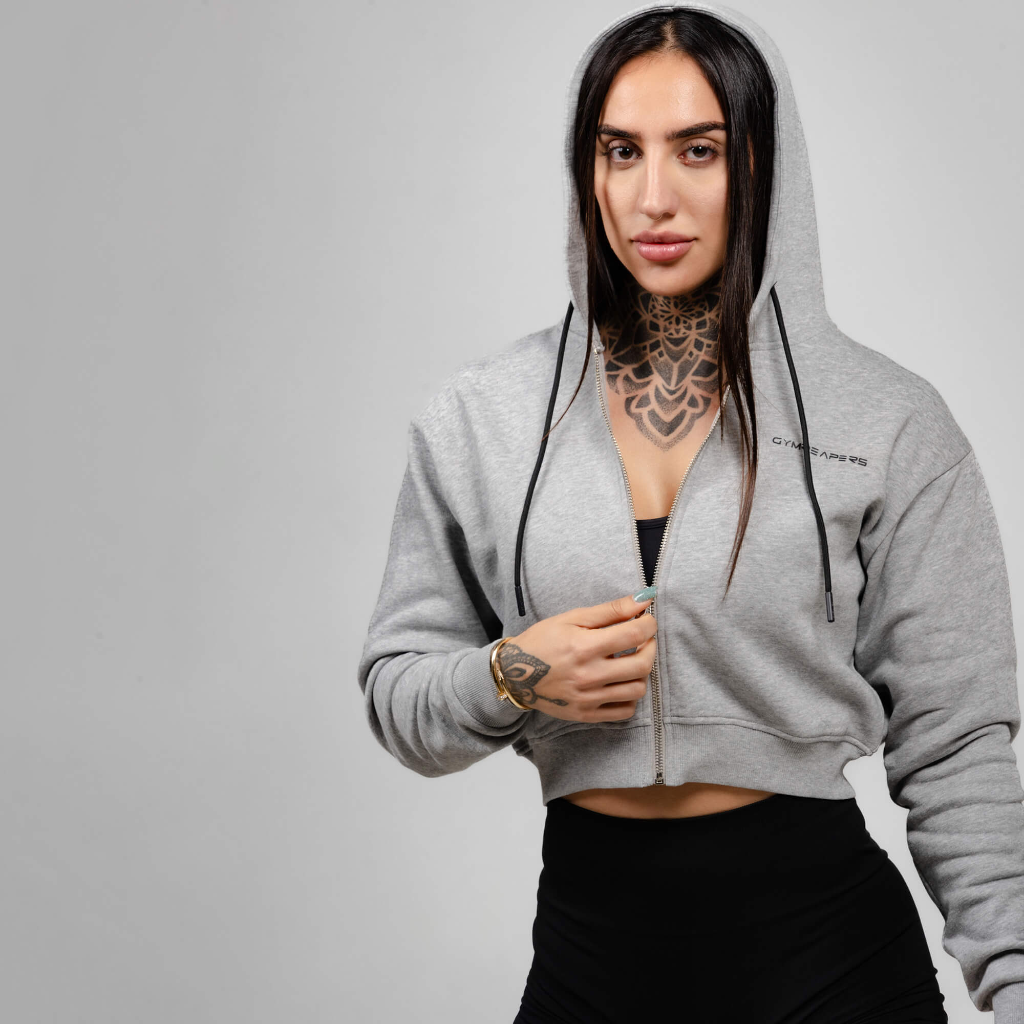 Cropped Zip-Up Hoodie - Heather Gray