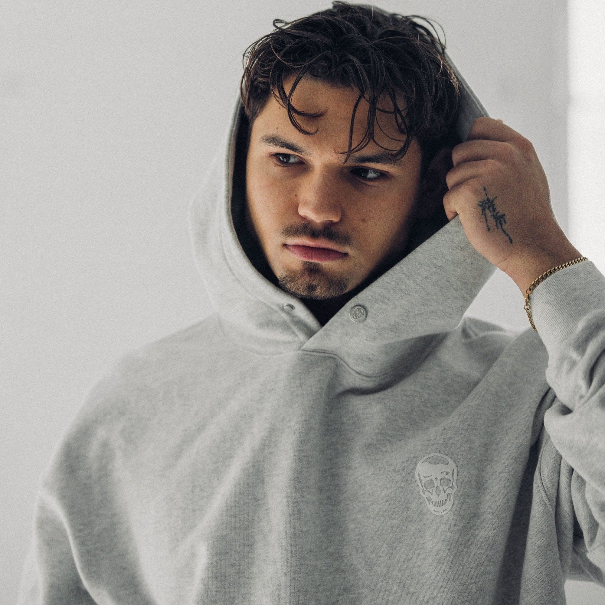 heavy weight core hoodie light heather gray hoodie on