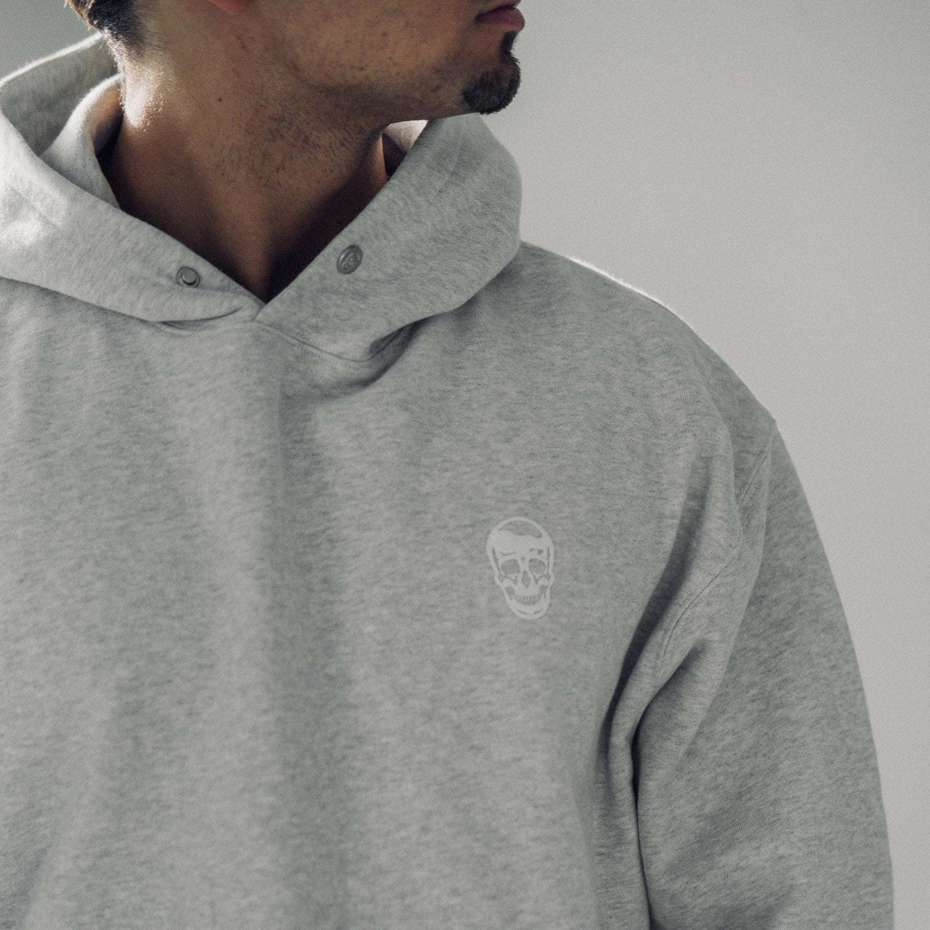 heavy weight hoodie light heather gray front close up