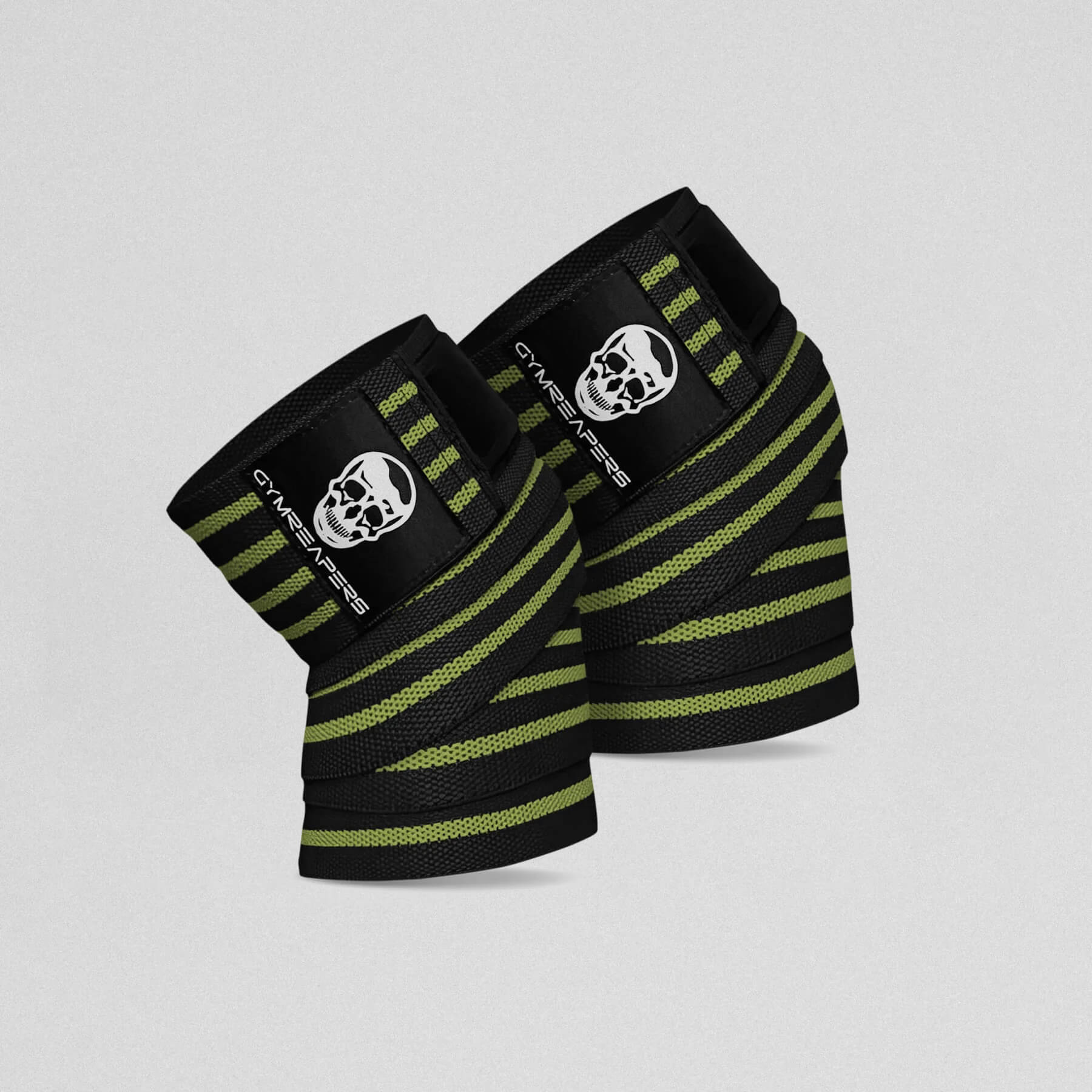 Gymreapers Knee Wraps in the green colorway close up shot.