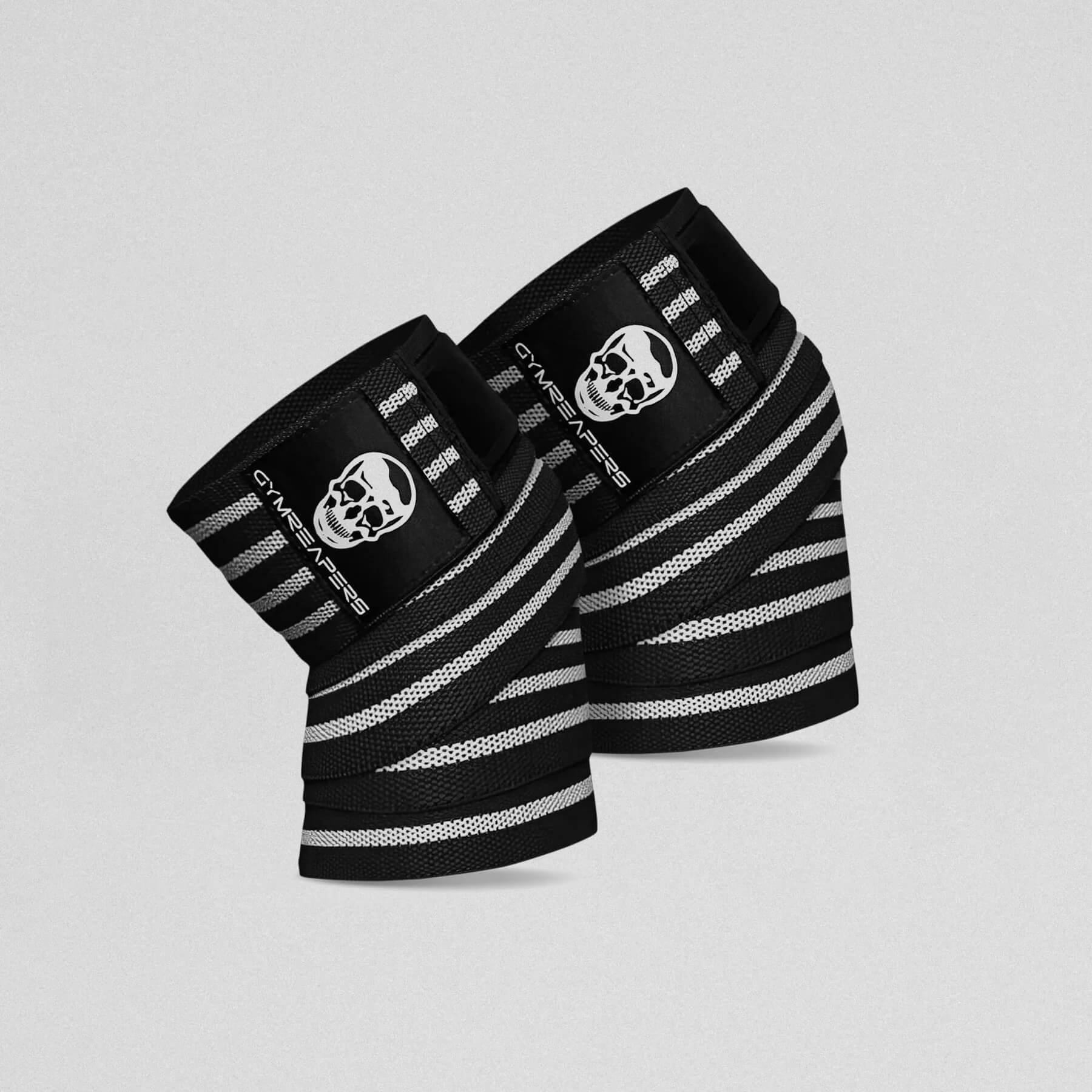 Gymreapers Knee Wraps in the white colorway close up shot.