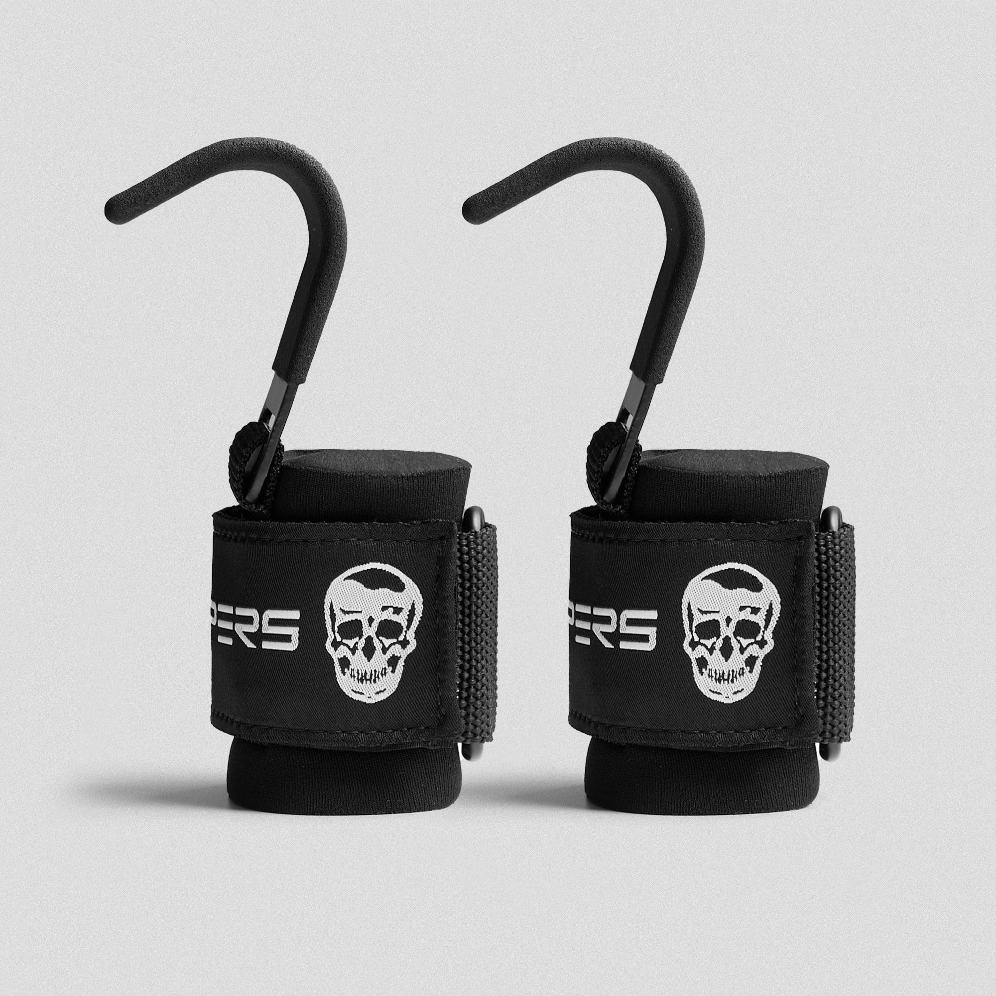 Weightlifting Hooks Made of Iron w/ Wrist Straps, Black - Estremo Fitness