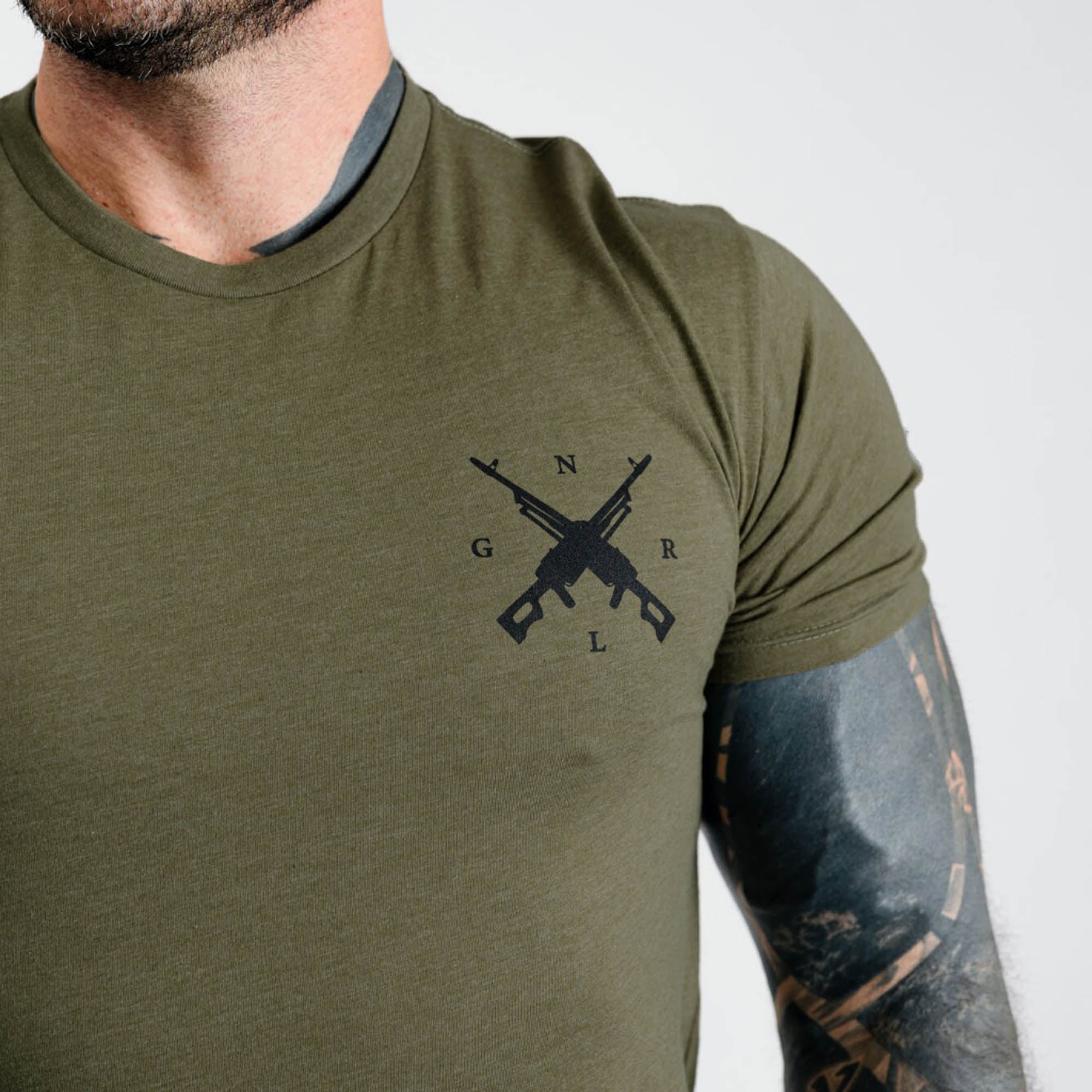 machine 54mm military green tee front close up