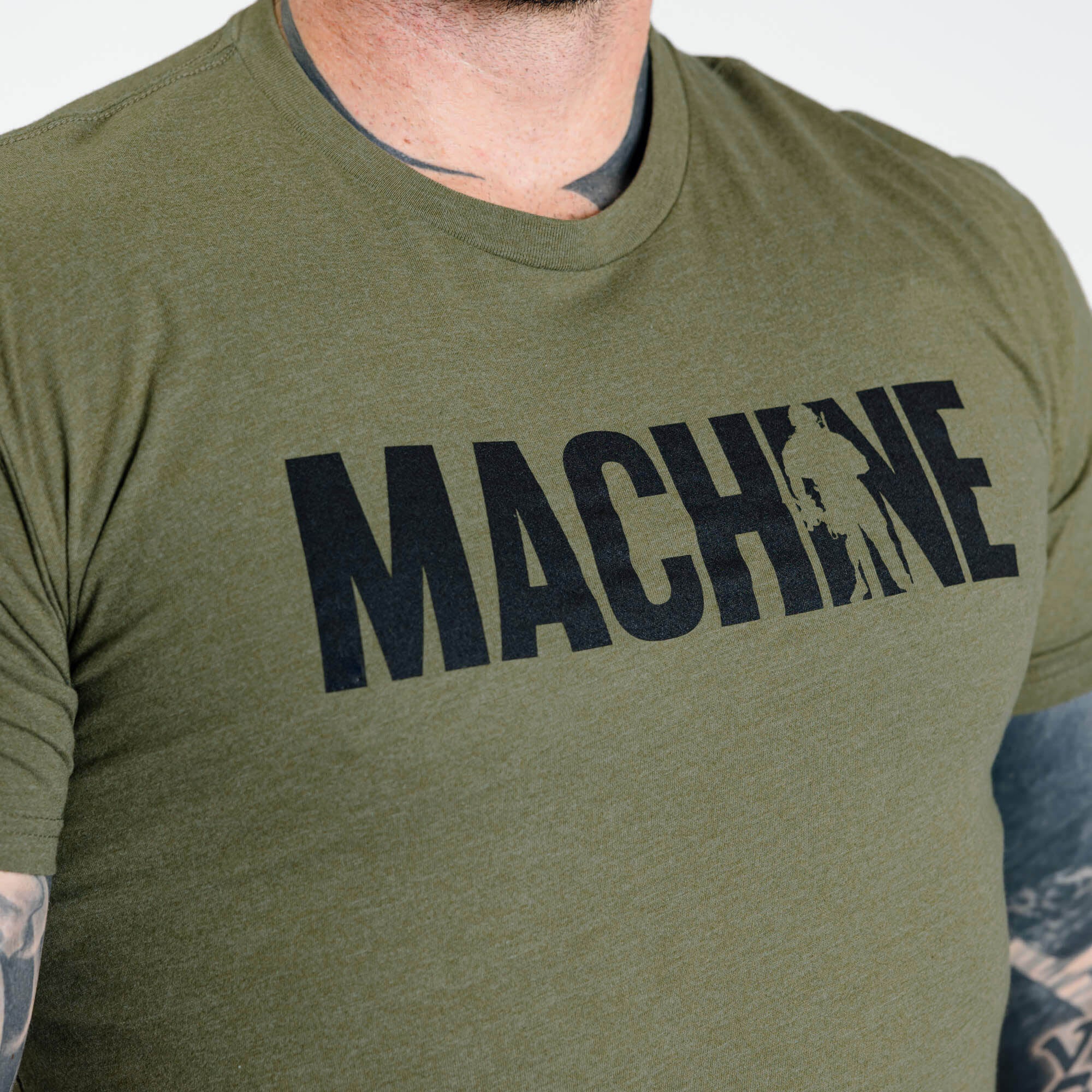 machine stamp tee military green full close up