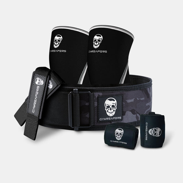 Gymreapers Strength Kit - 10MM White Camo  Wrist wrap, Lifting straps,  Knee sleeves