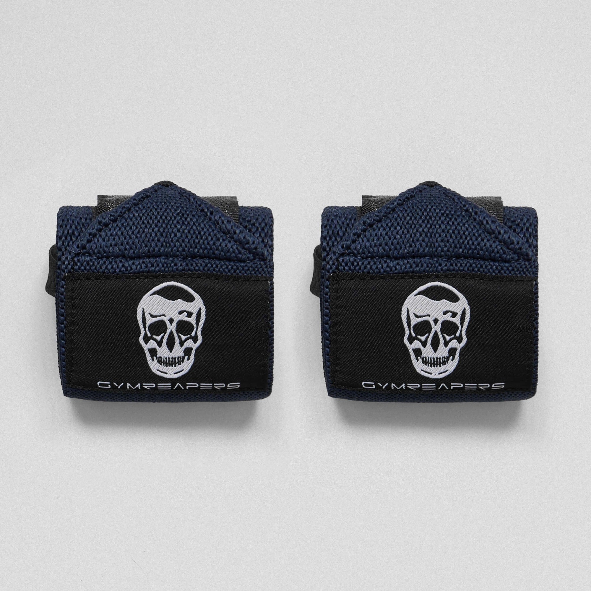 Gymreapers 18" navy wrist wraps close up image